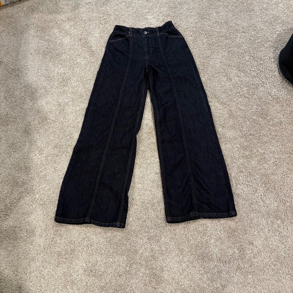Maeve by Anthropologie Wide Leg Seamed Jeans Indigo Blue Flare Size 25